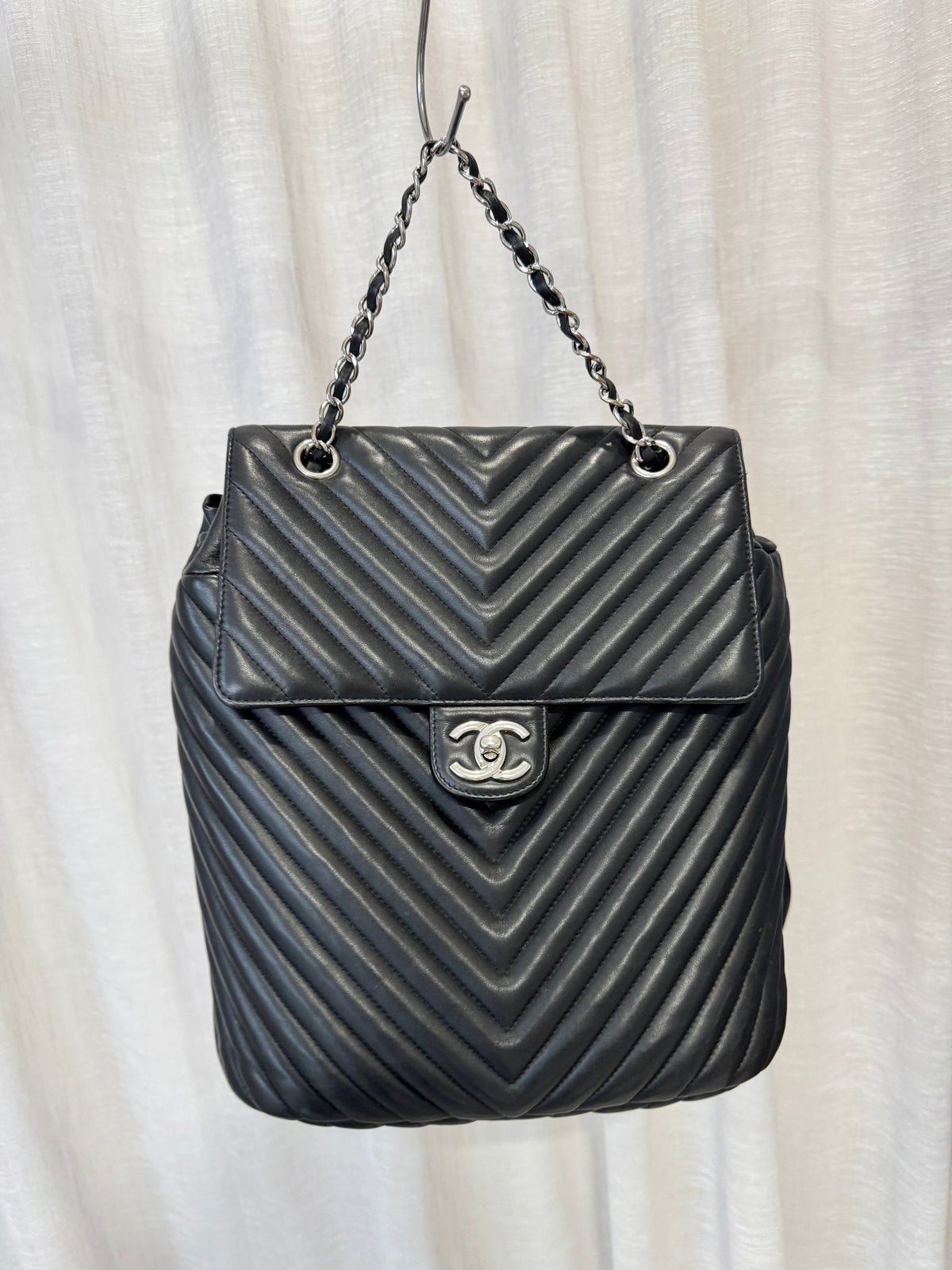 Chanel Black Chevron Leather Urban Spirit Backpack