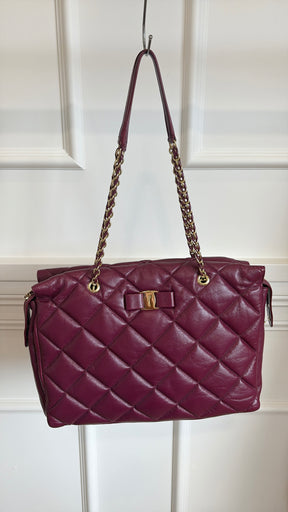 Salvatore Ferragamo Plum Quilted Leather Shoulder Tote