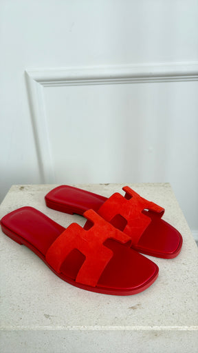 Hermès Blood Orange Suede Orans, 36.5