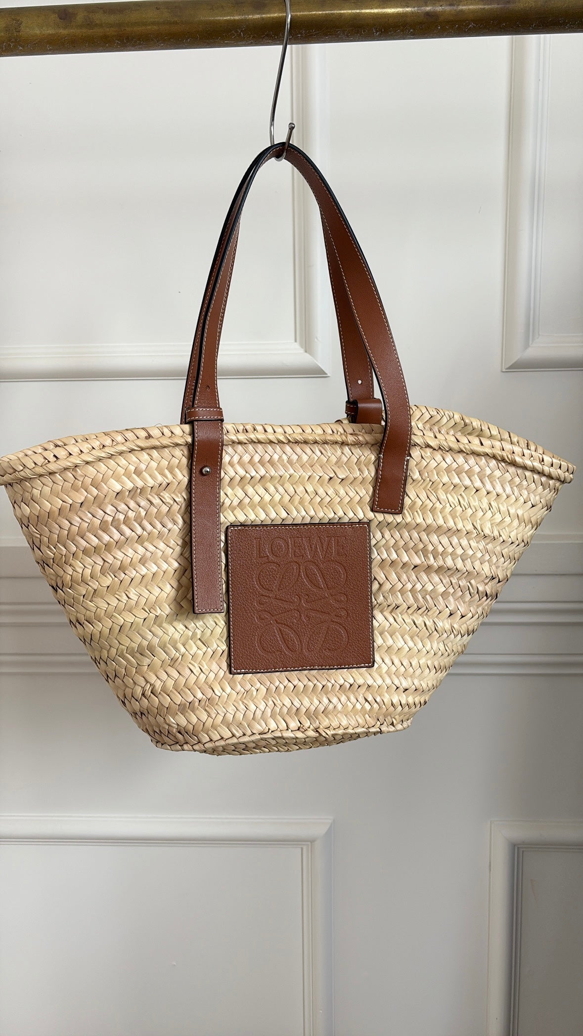 Loewe Tan Leather and Raffia Basket Bag
