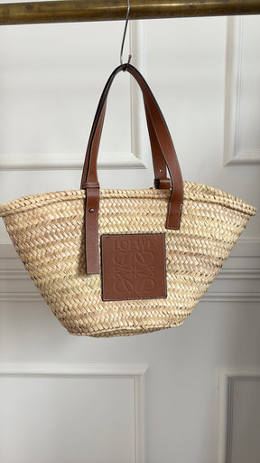 Loewe Tan Leather and Raffia Basket Bag