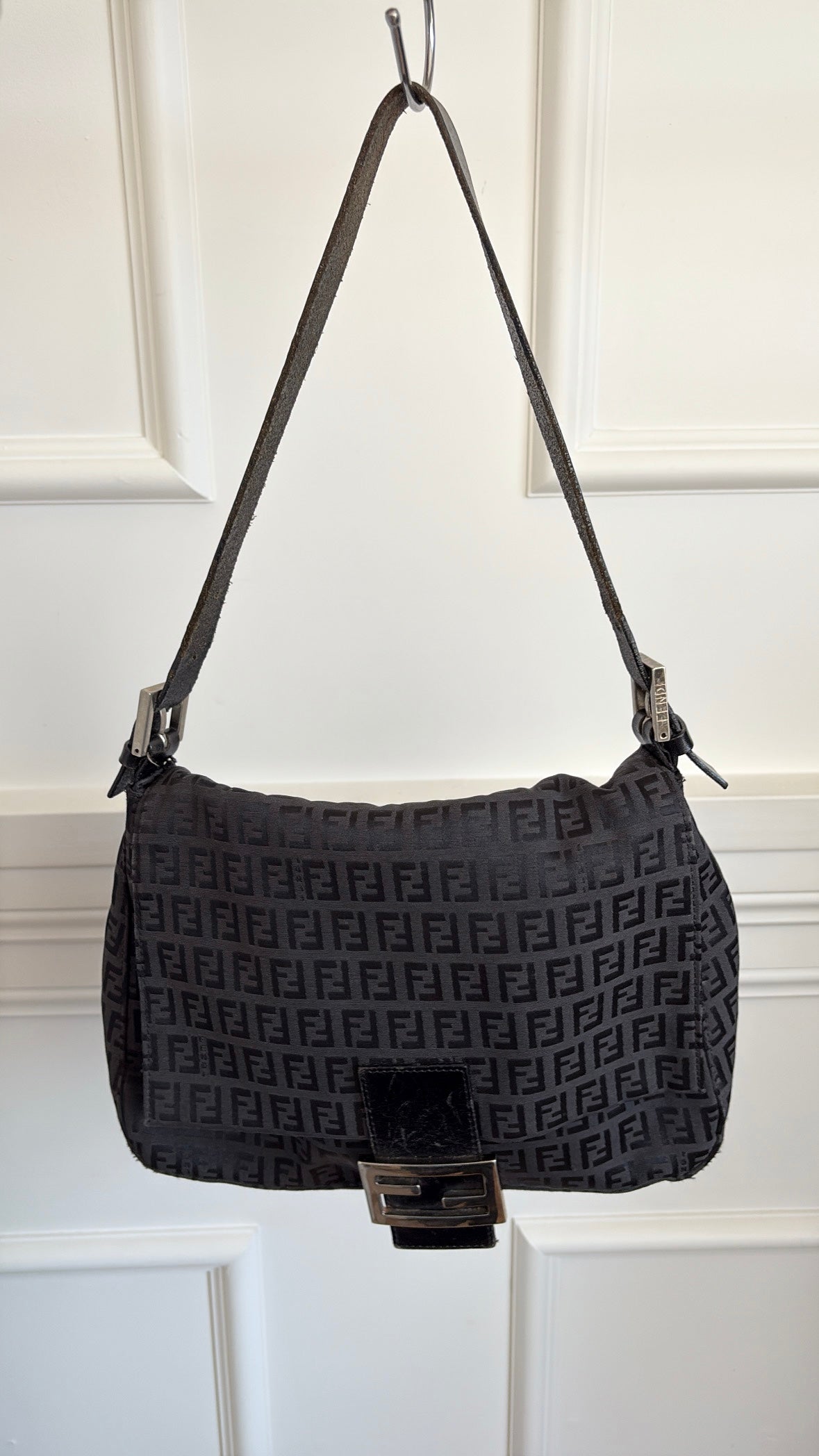 Fendi Black Canvas FF Monogram Mama Baguette Bag