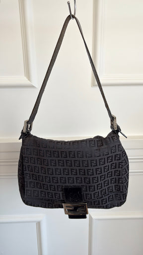 Fendi Black Canvas FF Monogram Mama Baguette Bag