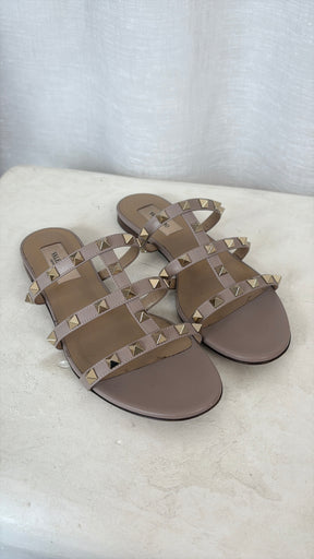 Valentino Garavani Rose Poudre Rockstud Slides, 36