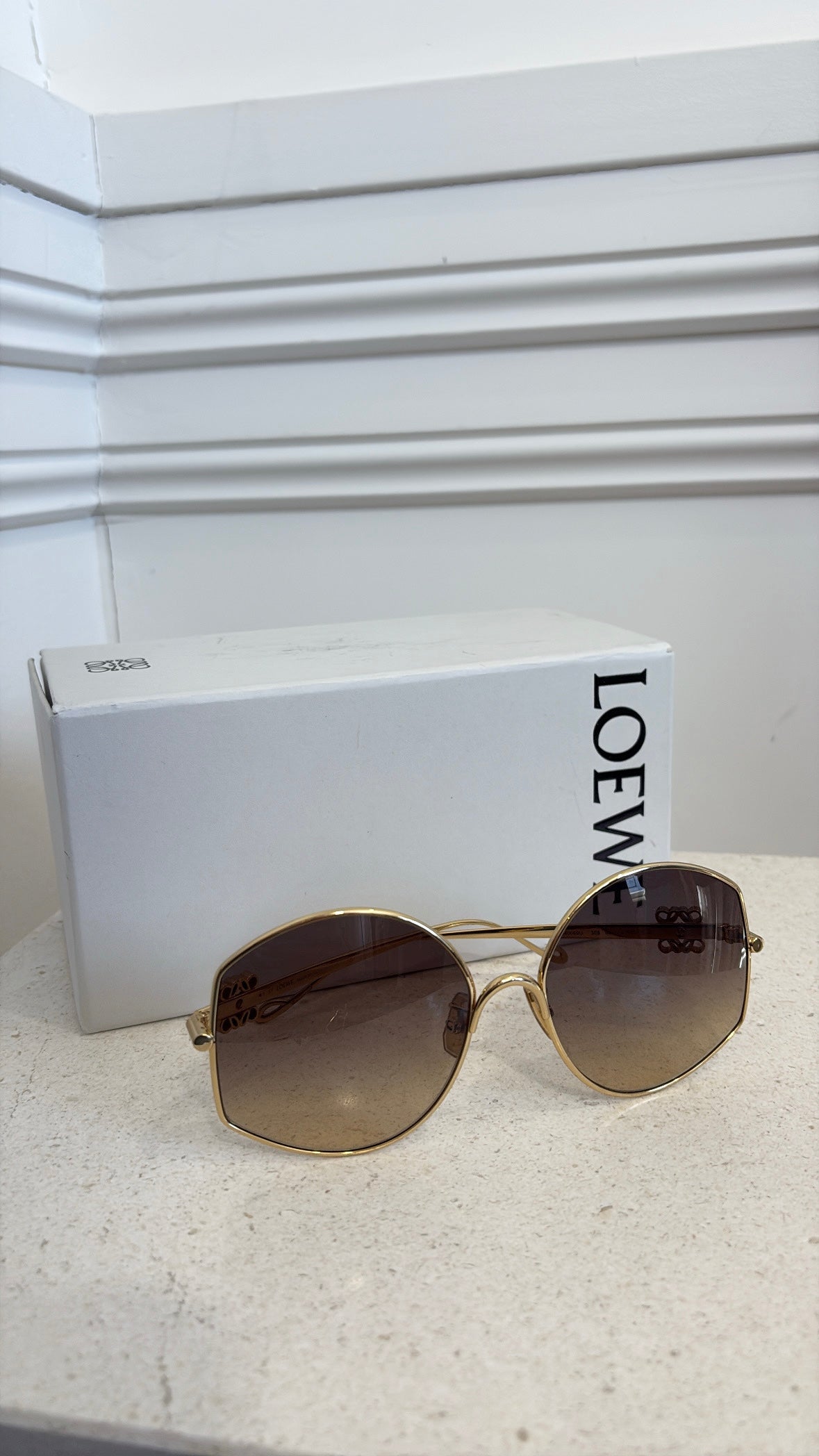 Loewe Metal Round Frame Sunglasses Gold Tone