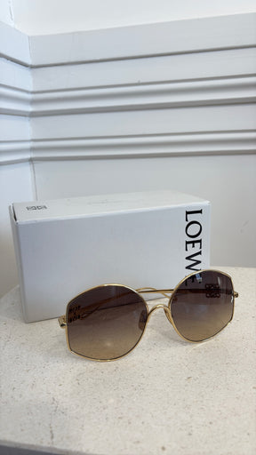 Loewe Metal Round Frame Sunglasses Gold Tone