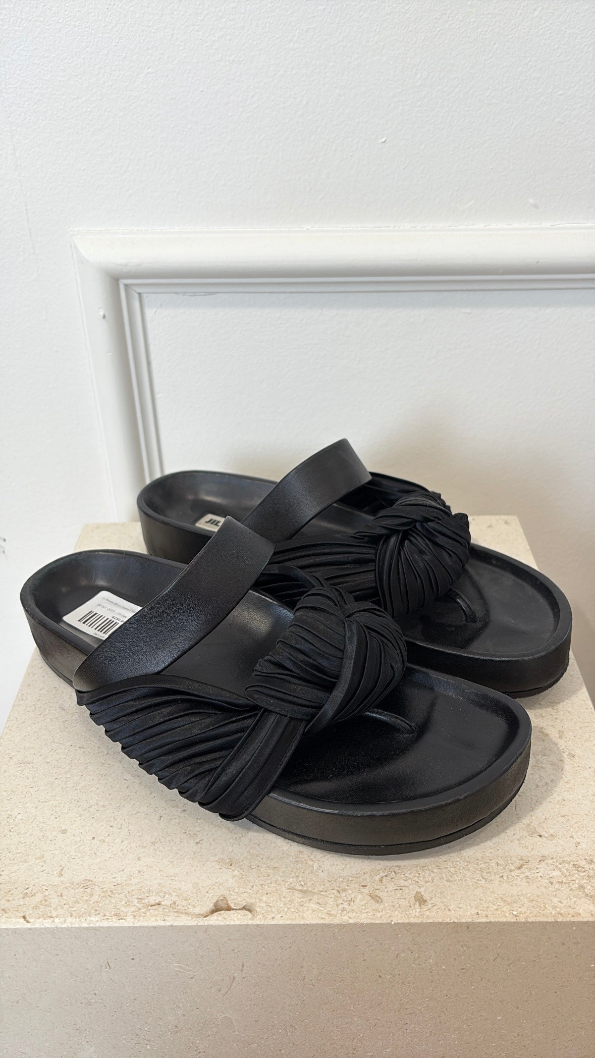Jil Sander Black Leather and Satin Knot Slides, 41
