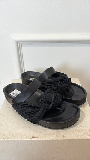 Jil Sander Black Leather and Satin Knot Slides, 41