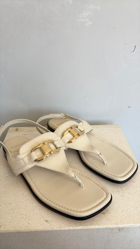 Ferragamo Cream Leather Thong Sandals, 8.5