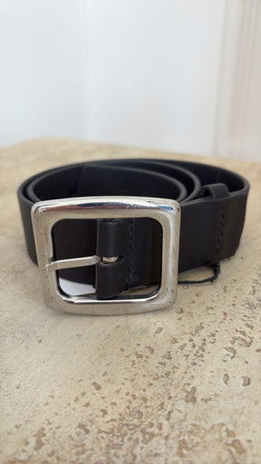 Matteau Black Leather Silver Buckle Boyfriend Belt, S