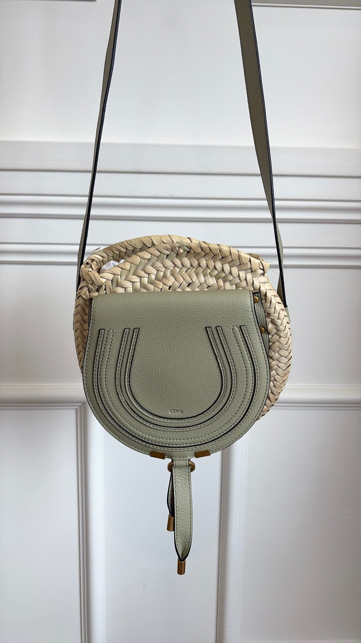 Chloé Raffia and Sage Leather Macie Bag