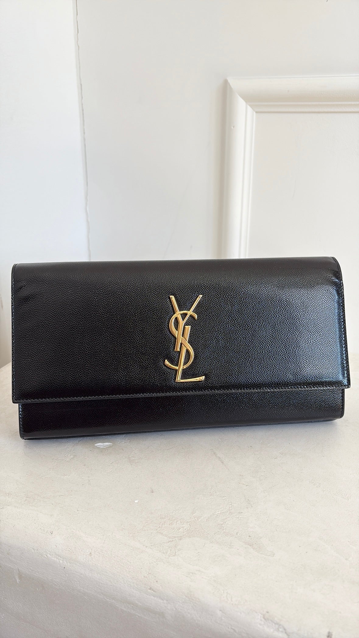 Saint Laurent Black Grained Patent Leather Clutch