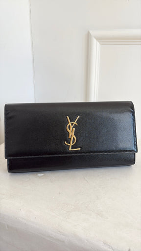 Saint Laurent Black Grained Patent Leather Clutch