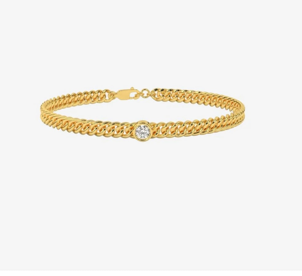 Goldie Paris Yellow Curb Chain with Single Diamond Bracelet