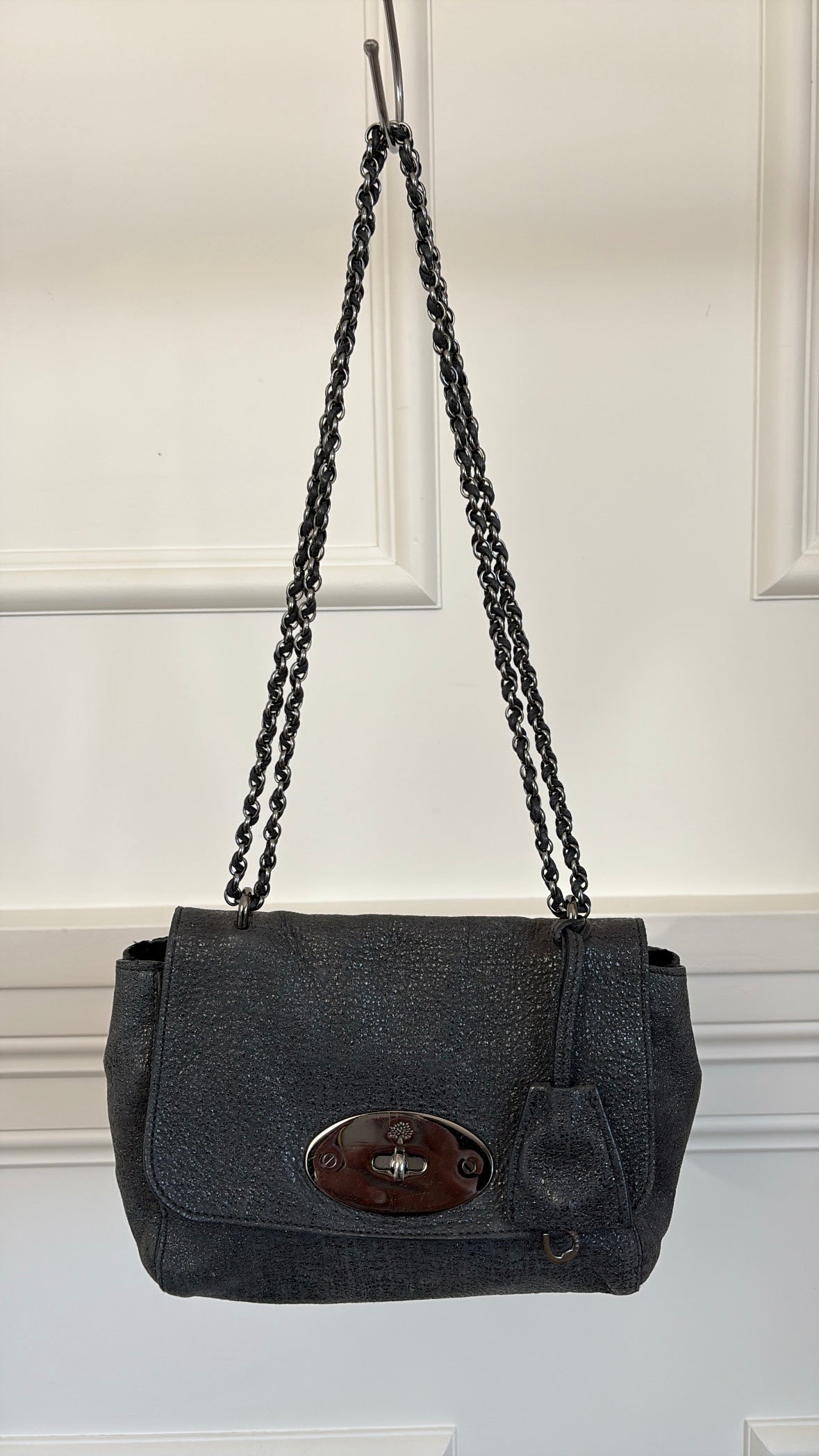 Mulberry Charcoal Sparkle Coated Leather Small Lily Crossybody Bag