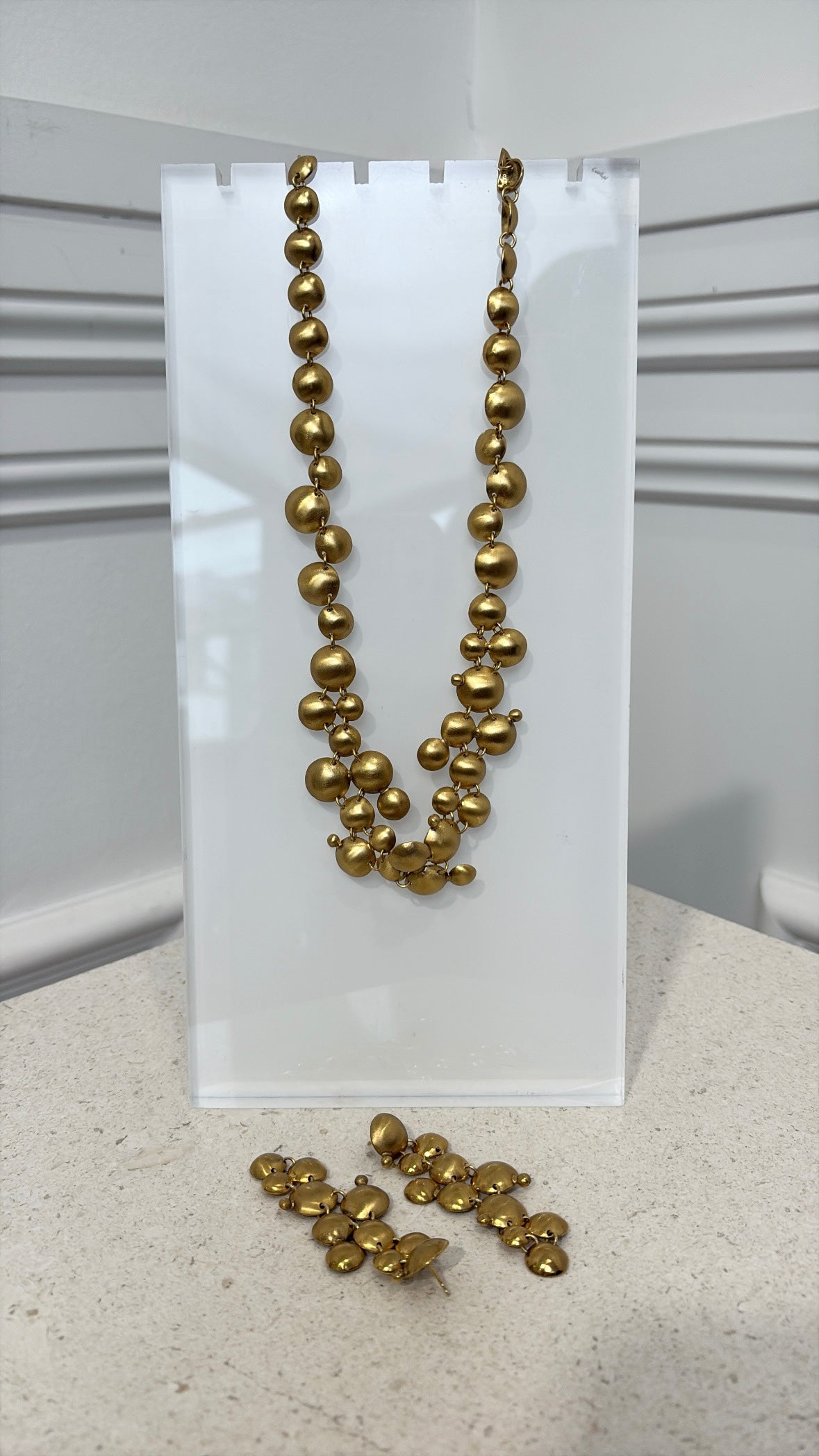 Katerina Makriyianni Gold Tone  DIsk Necklace and Earring Set
