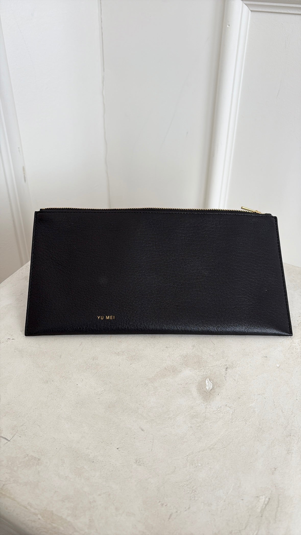 Yu Mei Black Leather Long Zipped Pouch