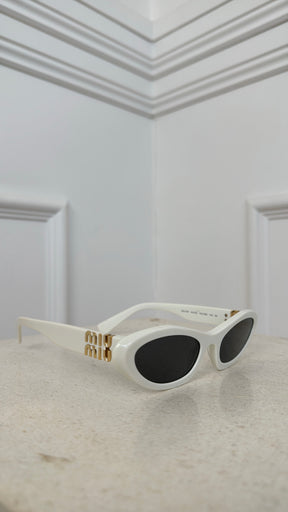 Miu Miu White Narrow Cat Eye Sunglasses