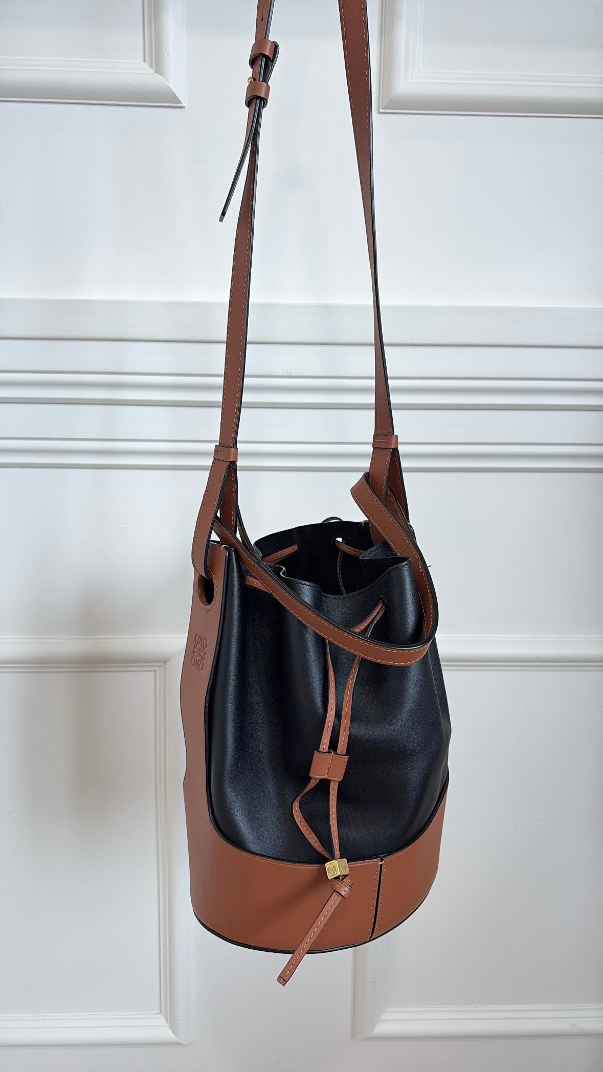 Loewe Black and Tan Leather Drawstring Balloon Bucket Bag