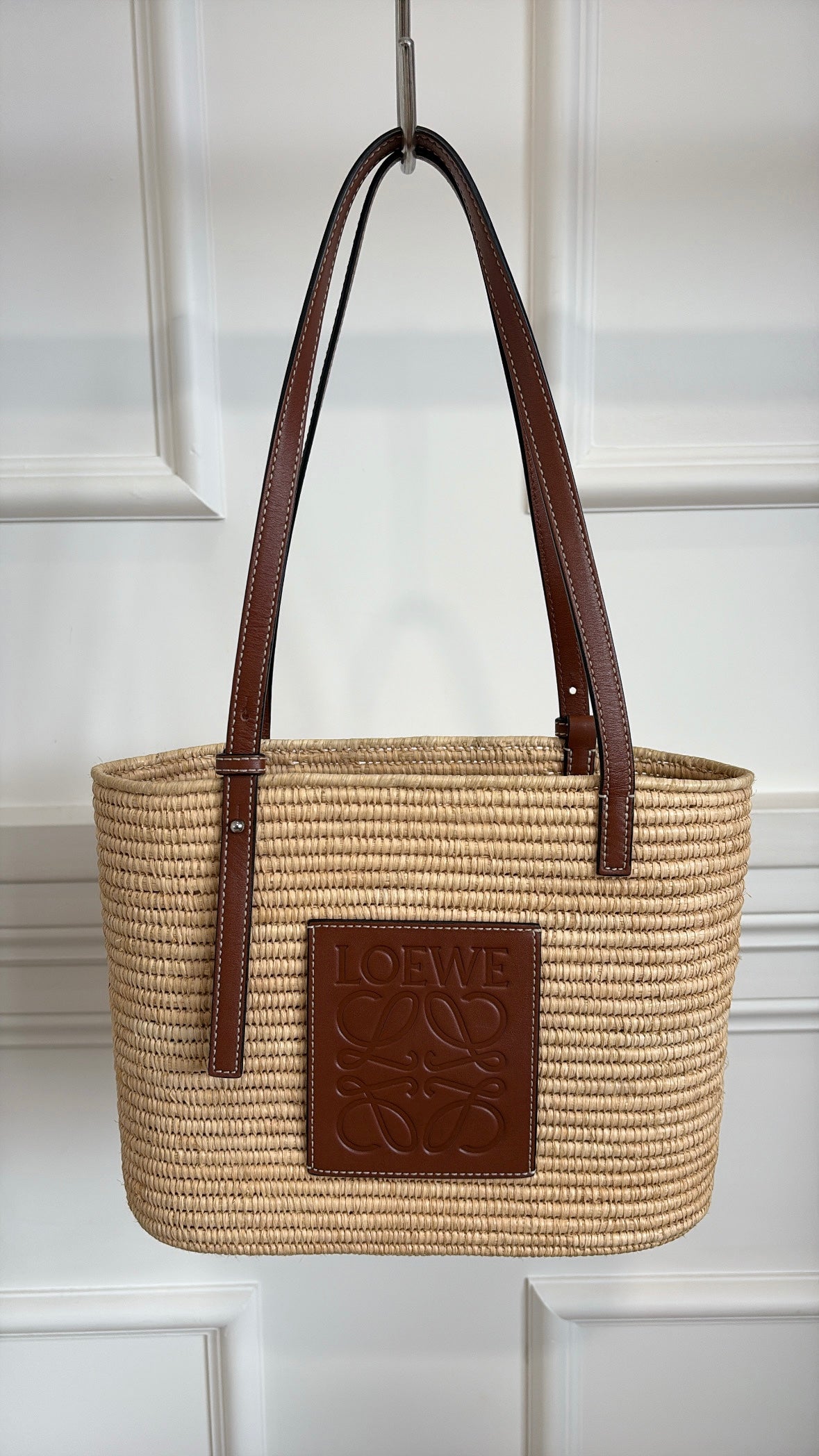 Loewe Raffia and Tan Leather Tote Bag