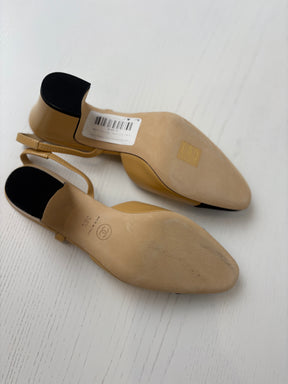 Chanel Beige and Black Heeled Slingbacks, 38.5