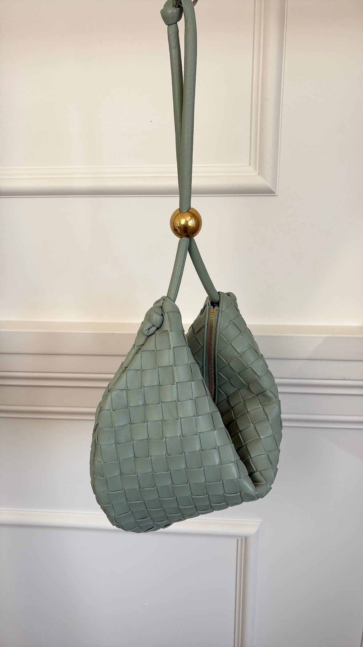 Bottega Veneta Sage Green Intrecciato Leather Turn Pouch Bag