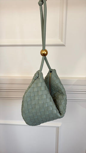 Bottega Veneta Sage Green Intrecciato Leather Turn Pouch Bag