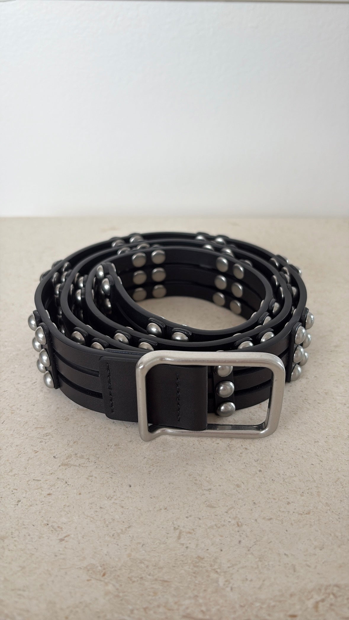 Camilla and Marc Black Leather Silver Studded Belt, XS/S