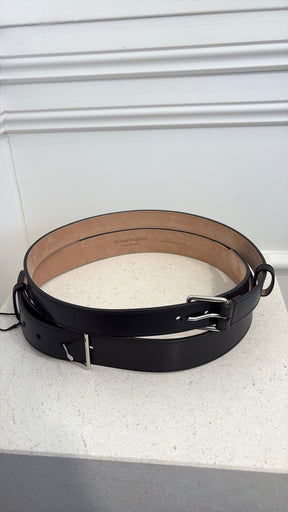 Alexander McQueen Black Leather Double Strap Belt, 75