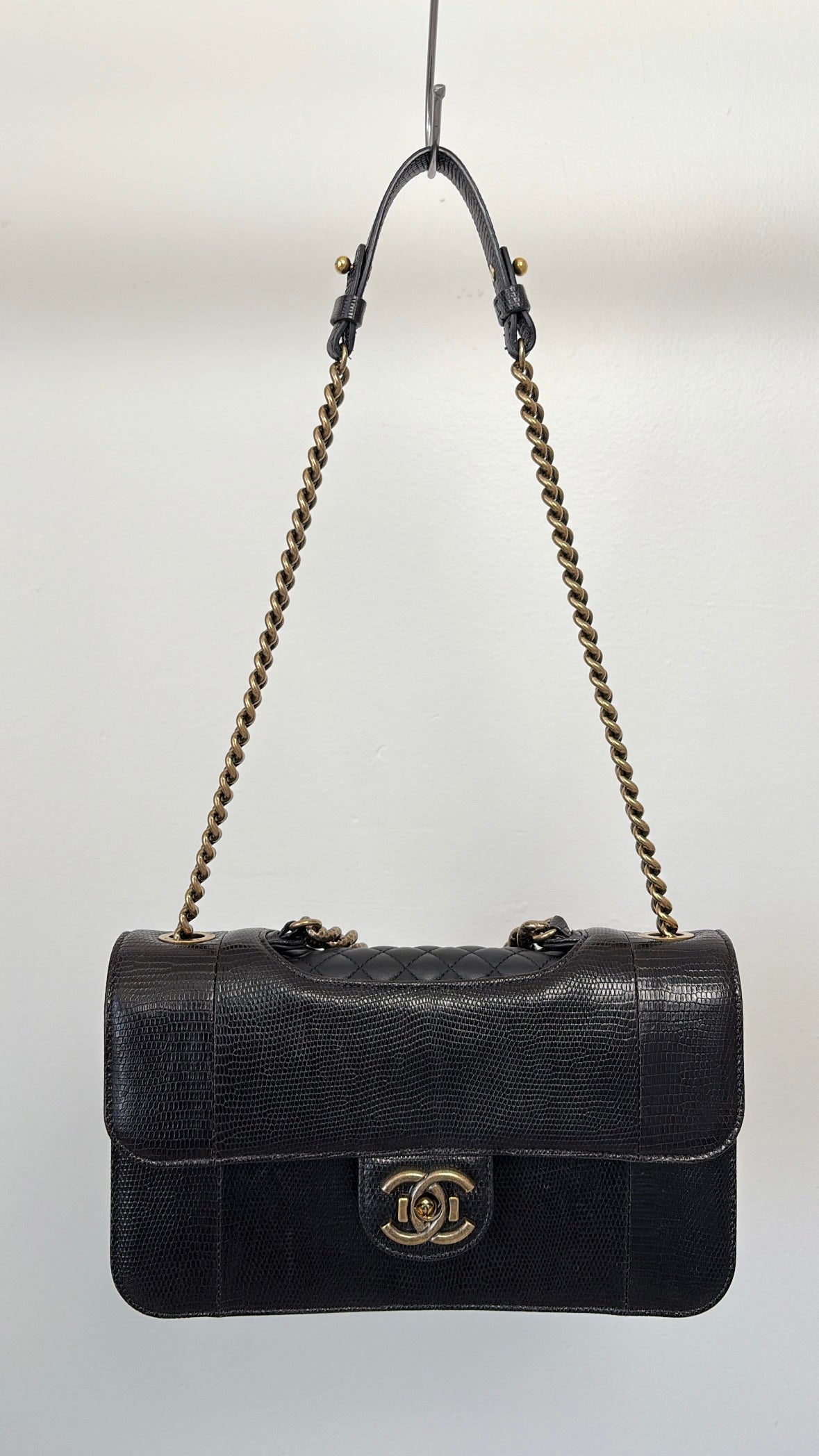 Chanel Black Lizard Embossed Perfect Edge Flap Bag
