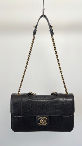 Chanel Black Lizard Embossed Perfect Edge Flap Bag