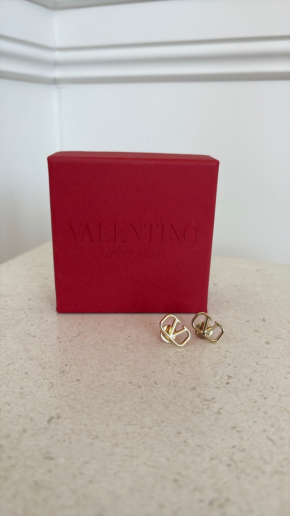 Valentino Garavani Gold Tone V Logo Earrings