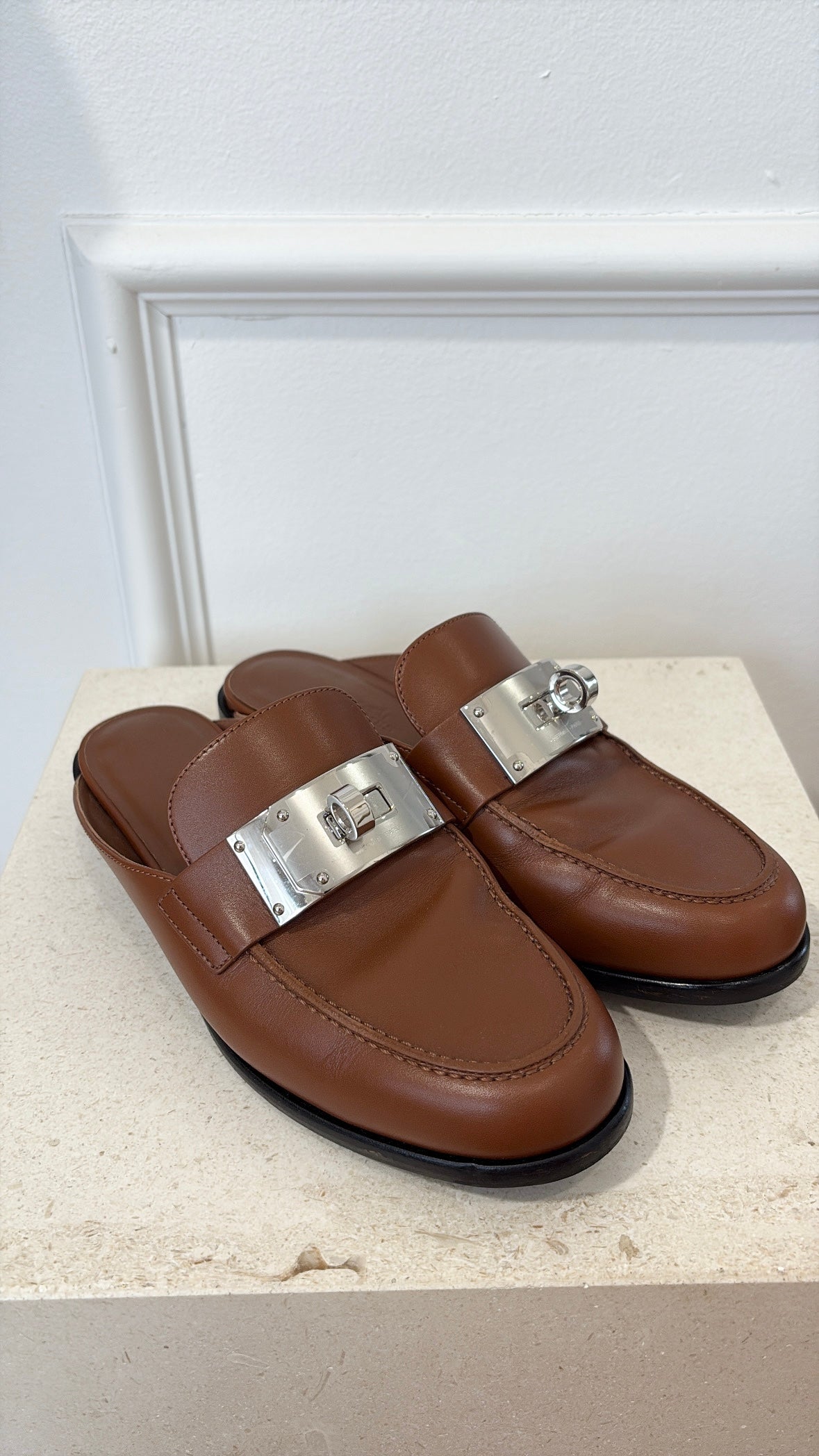 Hermès Gold Leather Iota Mules, 37