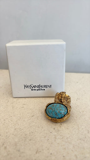 Saint Laurent Gold Tone and Turquoise Stone Arty Ring, 5