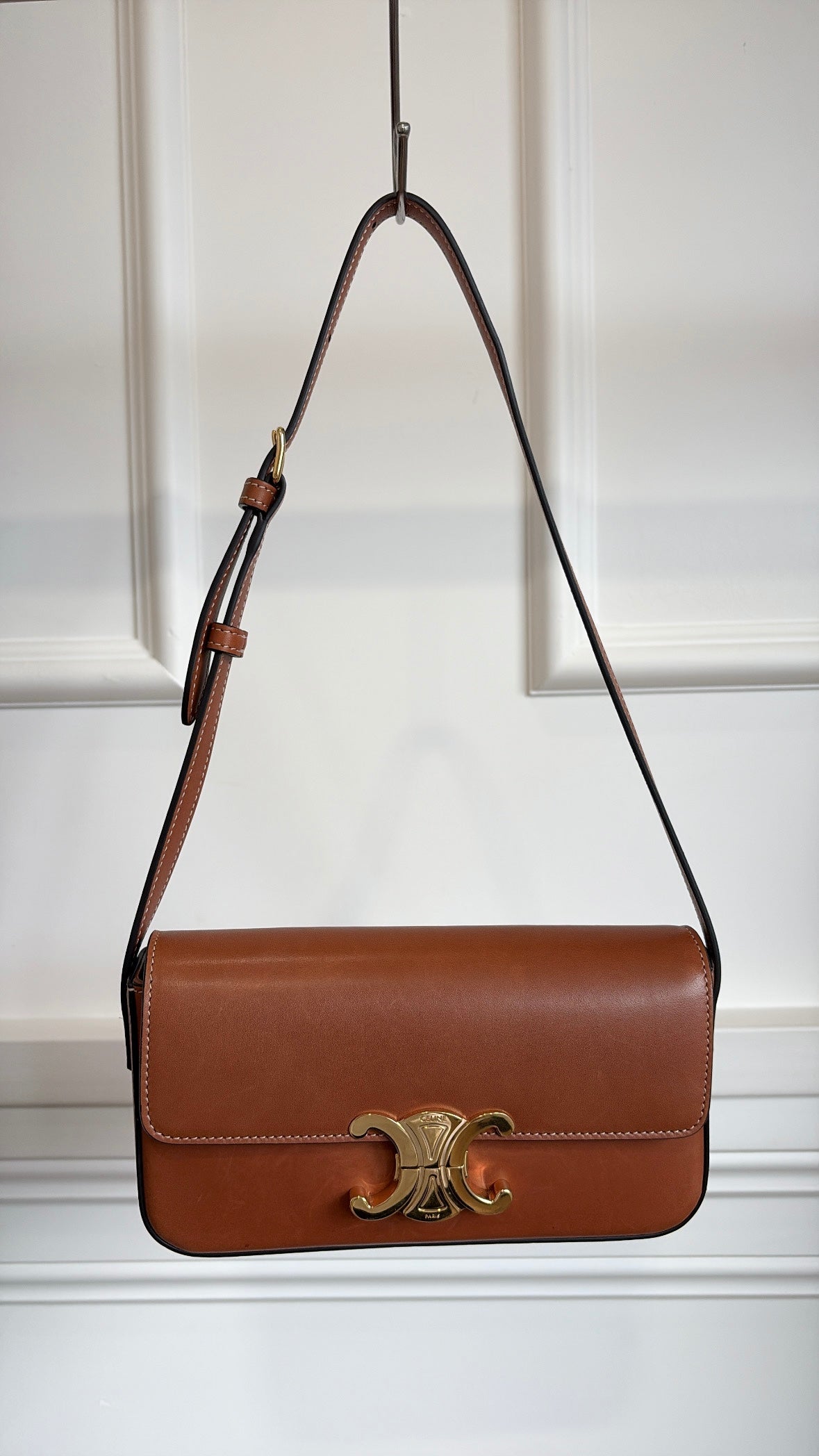 Celine Tan Leather Claude Triomphe Shoulder Bag