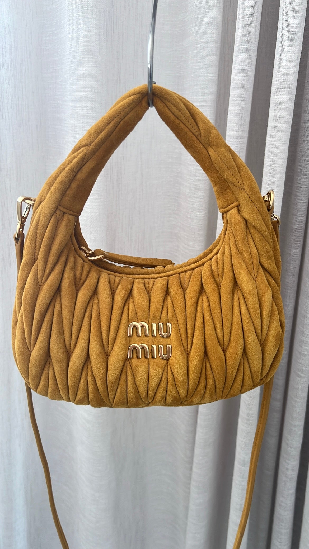 Miu Miu Mustard Matelasse Suede Wander Bag