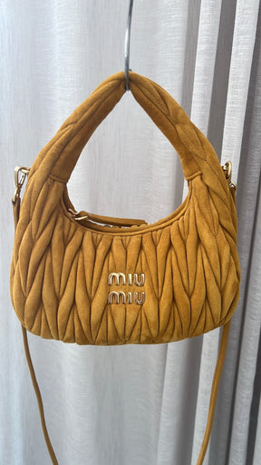 Miu Miu Mustard Matelasse Suede Wander Bag