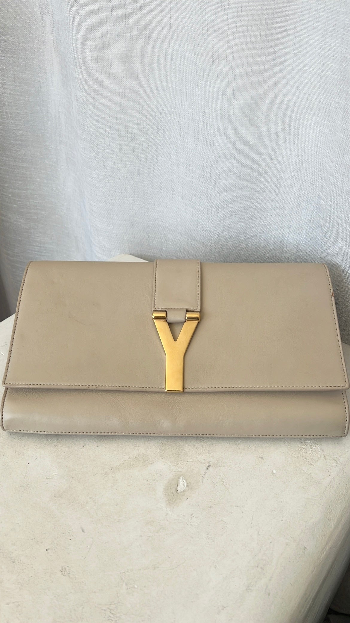Saint Laurent Beige Leather Y Clutch