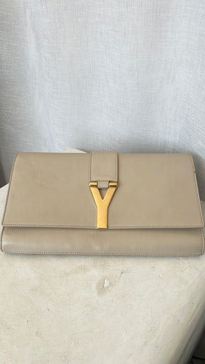 Saint Laurent Beige Leather Y Clutch