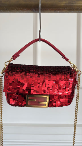 Fendi Red Sequined Mini Baguette