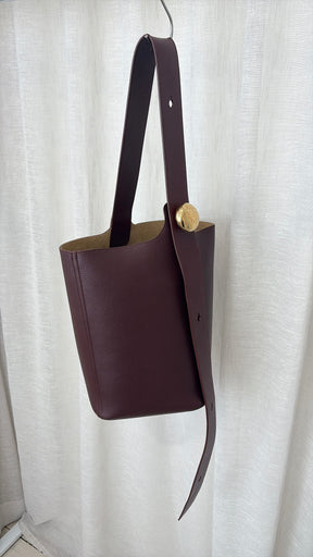 Loewe Pebble Embellished Leather Bucket Bag Burgundy, Medium