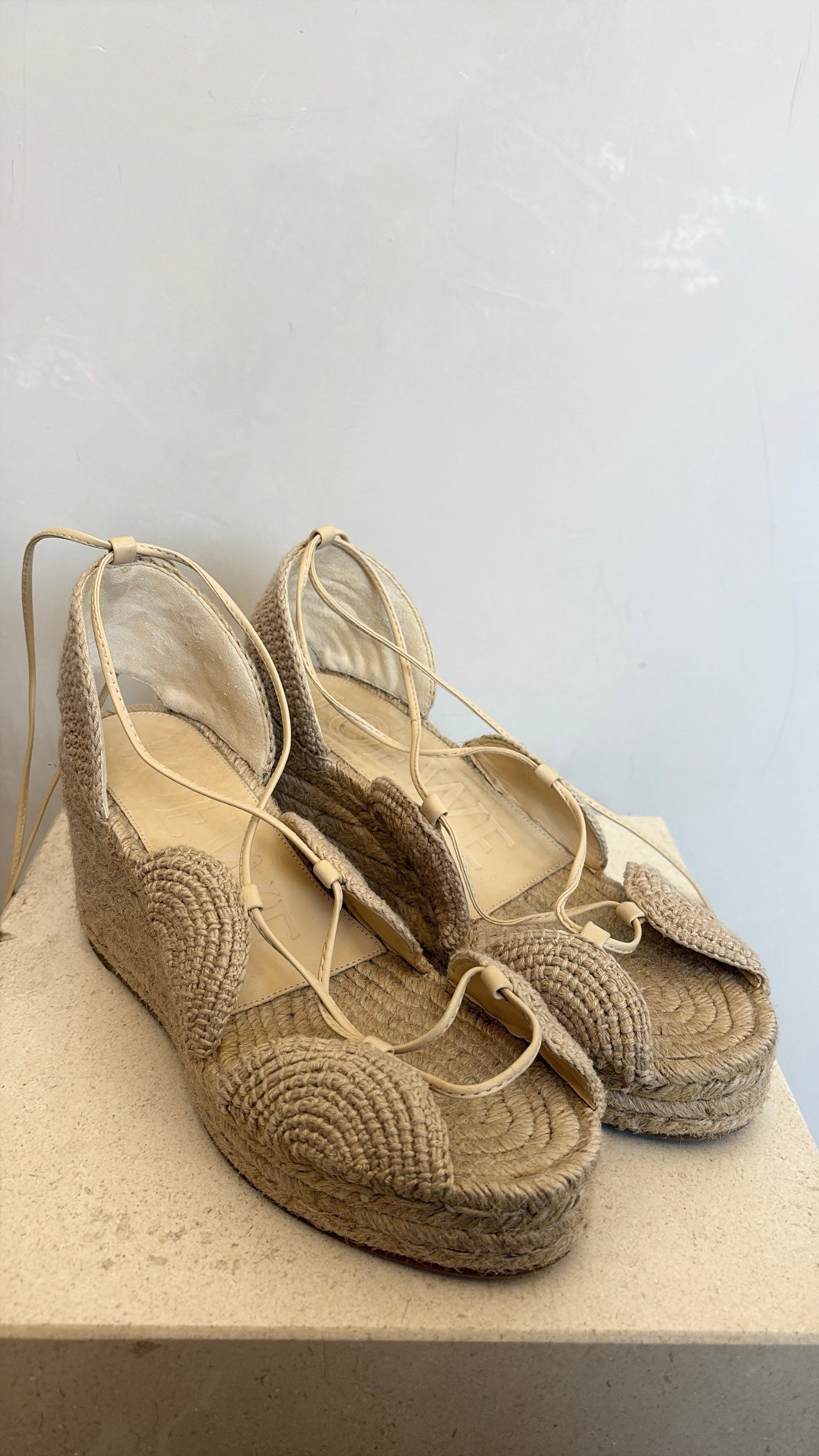Loewe Raffia Ankle Tie Wedges, 40