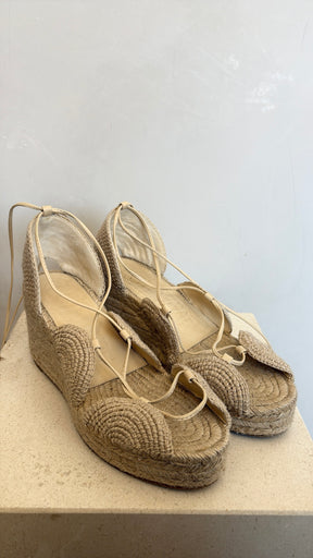 Loewe Raffia Ankle Tie Wedges, 40