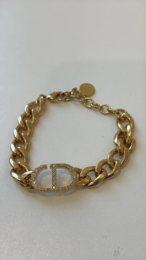 Dior Gold Tone Diamonte CD Chain Bracelet