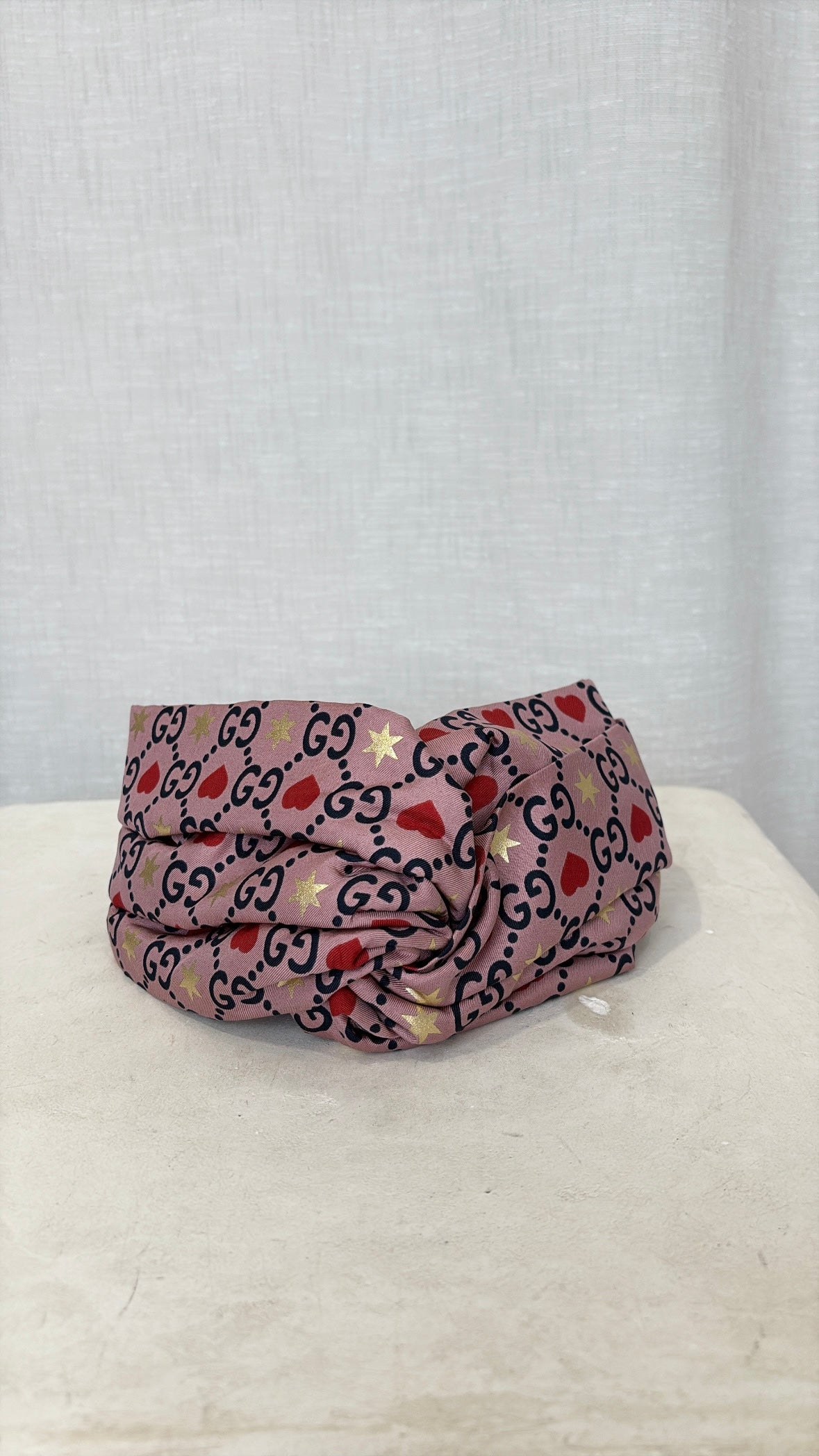 Gucci Mauve and Navy Logo Heart Headband