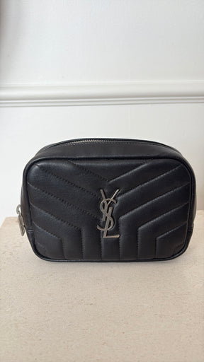 Saint Laurent Black Leather Zipped Cosmetic Bag
