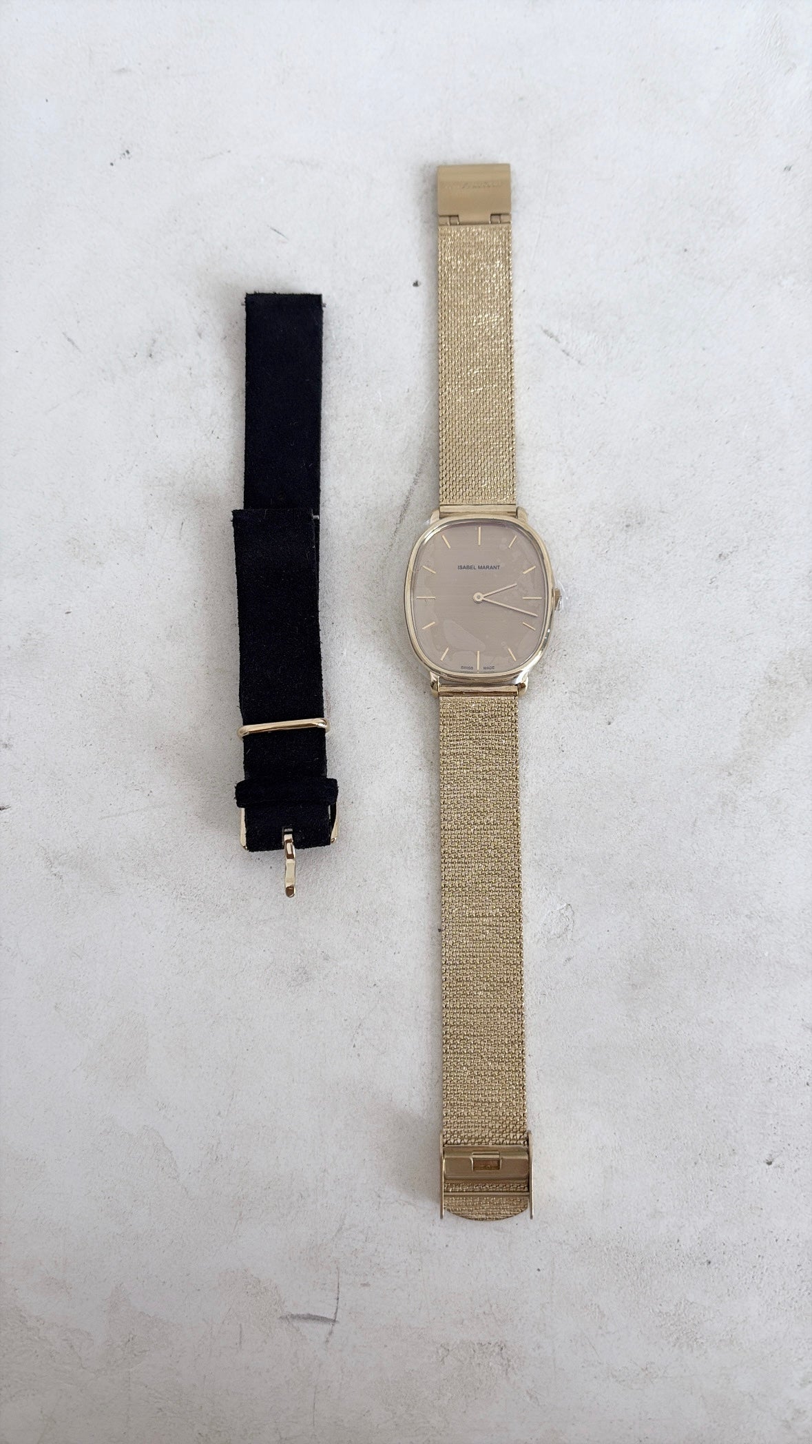 Isabel Marant Gold Tone Oval Watch with Blue Suede Interchangeable Strap