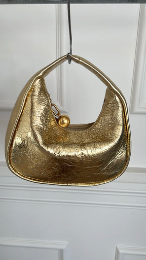 Oroton Gold Crinkled Leather Top Handle Bag