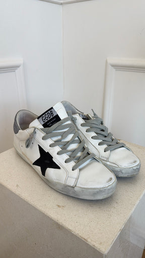 Golden Goose White Glitter and Black Leather Superstar, 38