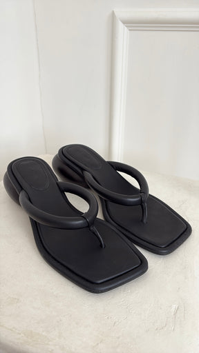 St. Agni Black Leather Dome Heeled Thong, 42